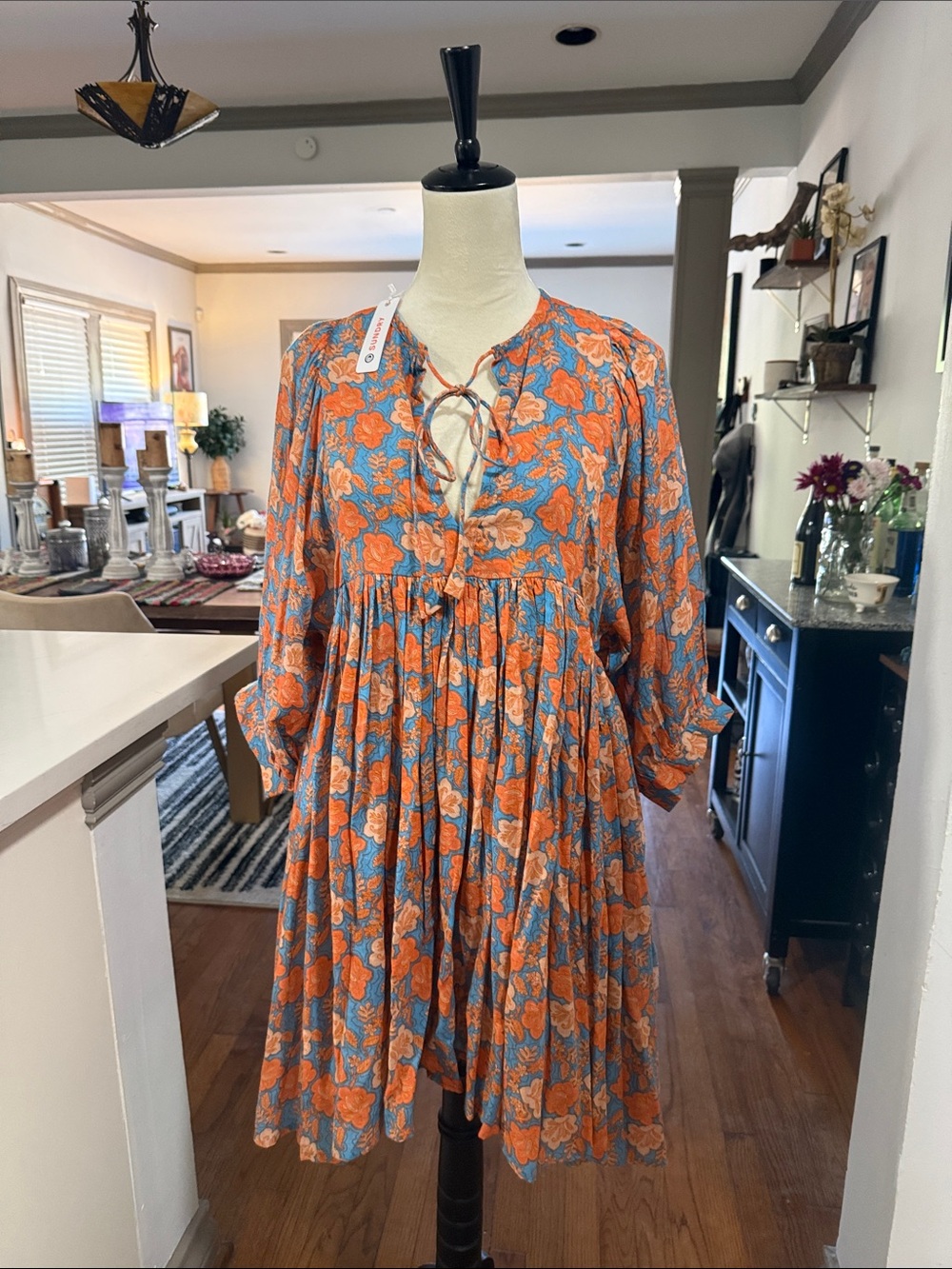 Sundry Orange and Blue Floral Tie-Front Mini Dress